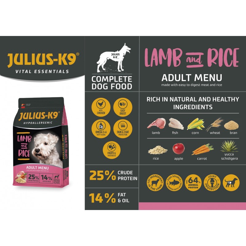 JULIUS K9 HighPremium Adult Hypoallergenic Lamb&Rice 12kg Sack